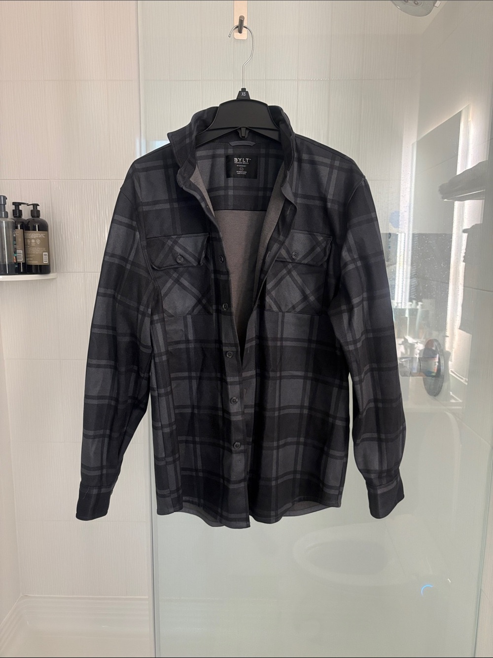 BYLT Basics Black Plaid Lightweight Shirt Jacket
